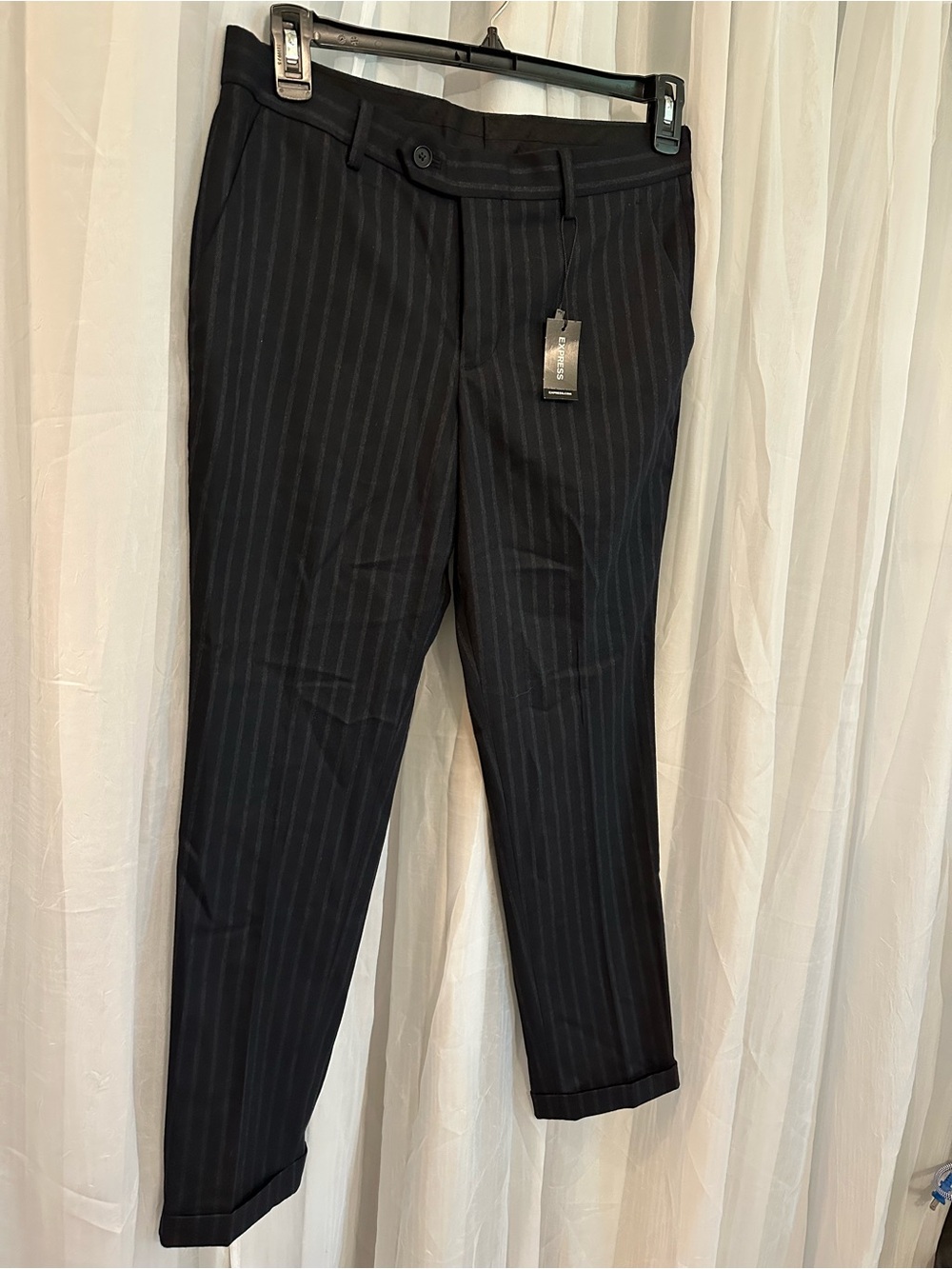 Express Men's Black Pinstripe Dress Pants - Classic Tailored Fit 30x30